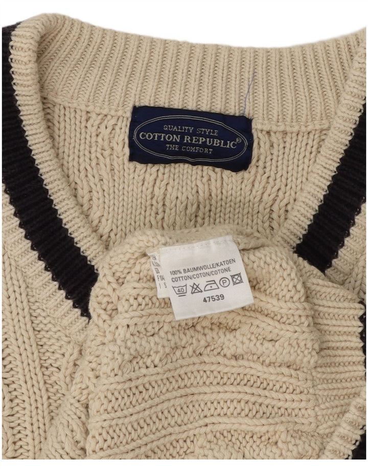 Cotton Republic Mens V-Neck Jumper Sweater Medium Off White Cotton