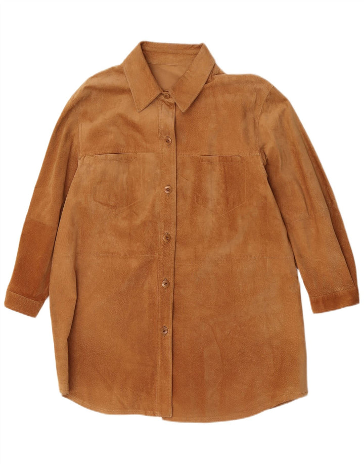 Vintage Womens Overshirt Suede Shirt UK 18 XL Brown