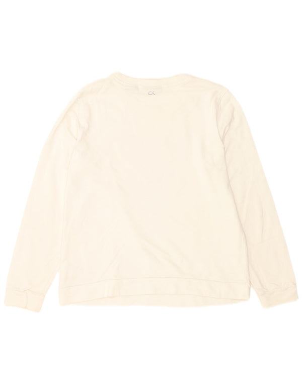 Calvin Klein Womens Graphic Sweatshirt Jumper UK 16 Large White Cotton