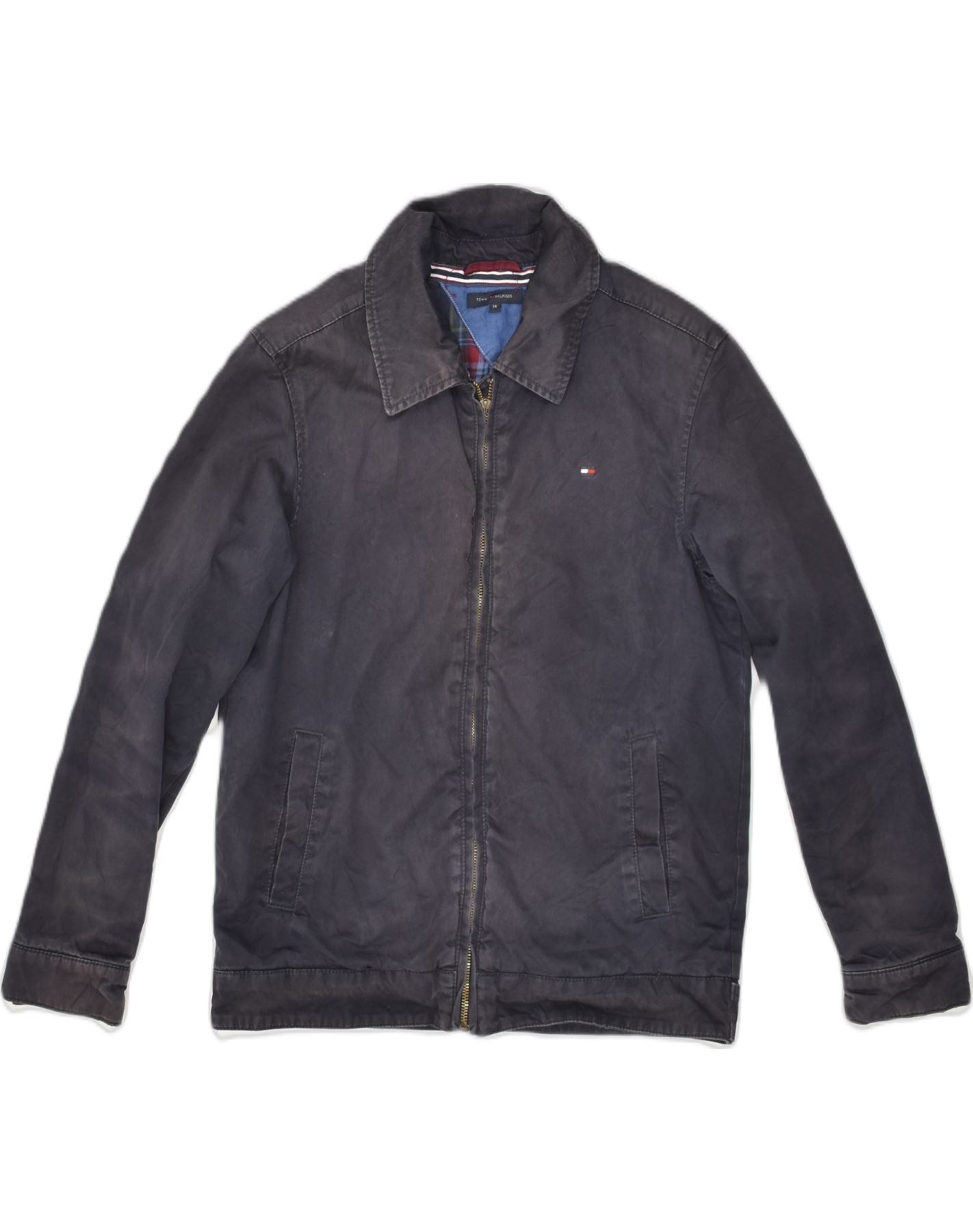 Tommy hilfiger blue leather on sale jacket