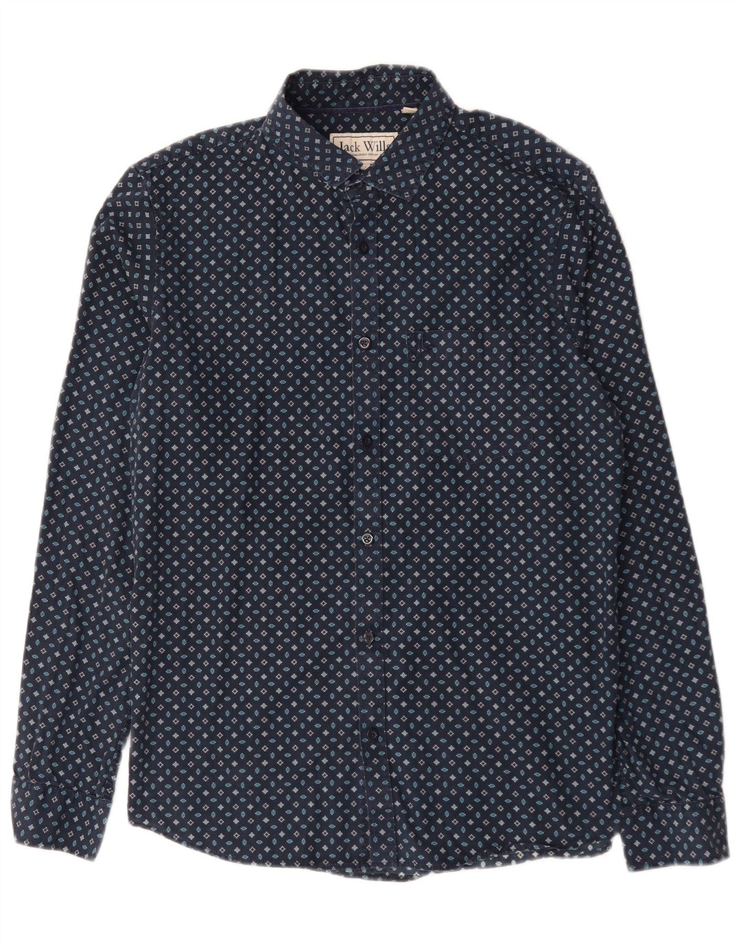 Jack Wills Mens Classic Fit Shirt Medium Navy Blue Geometric Cotton