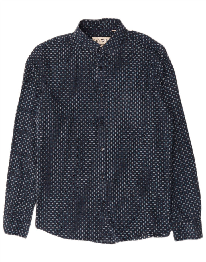 Jack Wills Mens Classic Fit Shirt Medium Navy Blue Geometric Cotton