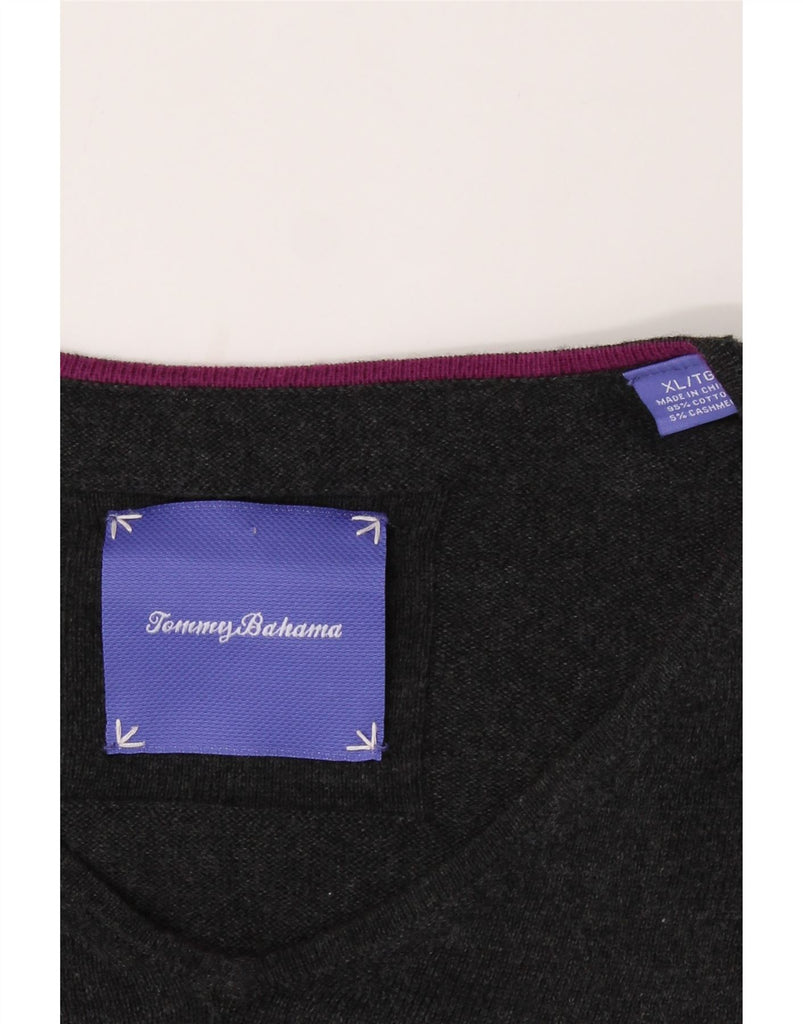 TOMMY BAHAMA Mens V-Neck Jumper Sweater XL Grey Cotton Vintage Tommy Bahama and Second-Hand Tommy Bahama from Messina Hembry 