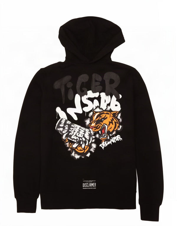 Vintage Mens Graphic Hoodie Jumper Small Black Cotton