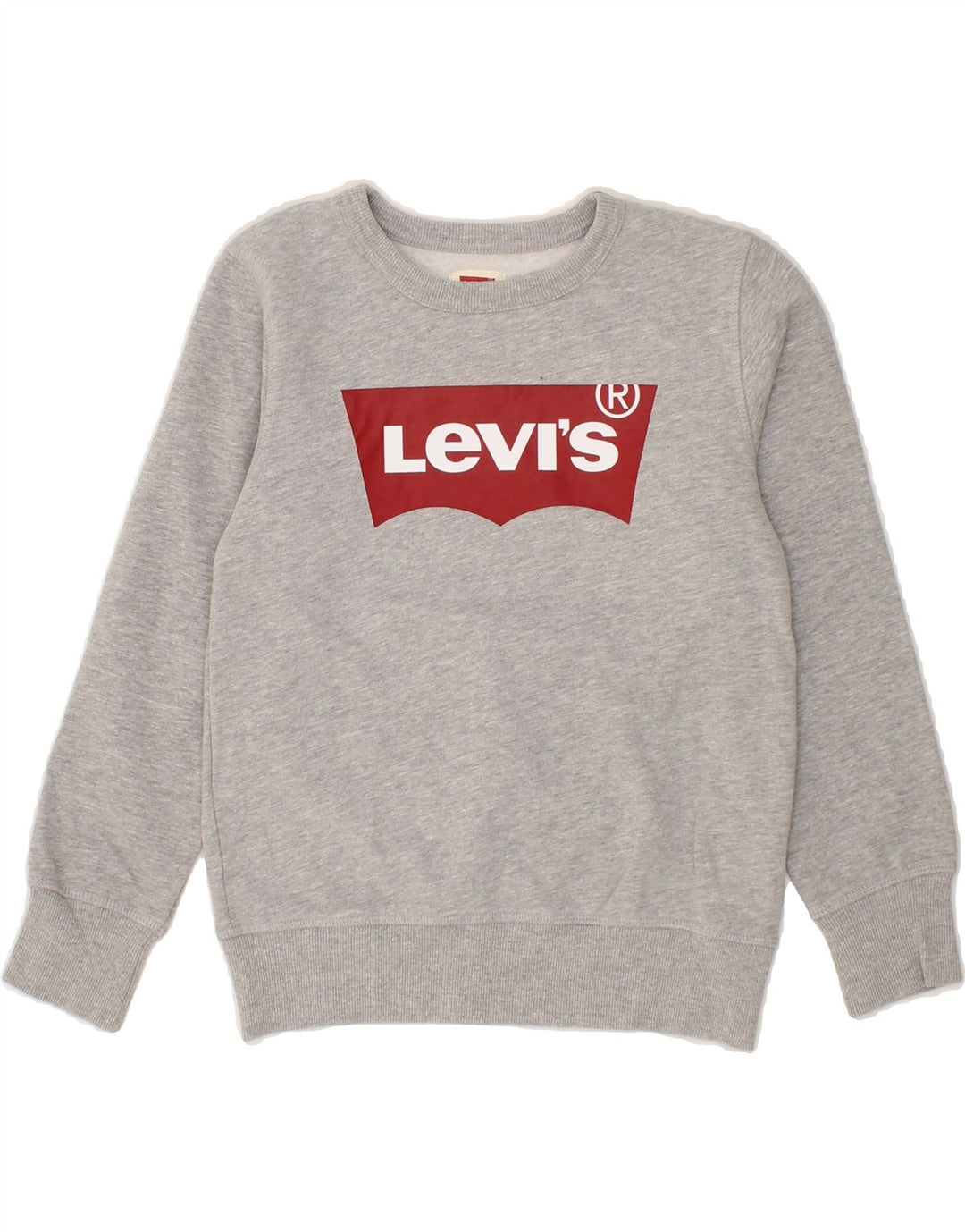 LEVI'S Boys Graphic Sweatshirt Jumper 8-9 Years Small Grey Cotton Vintage Levi's and Second-Hand Levi's from Messina Hembry 