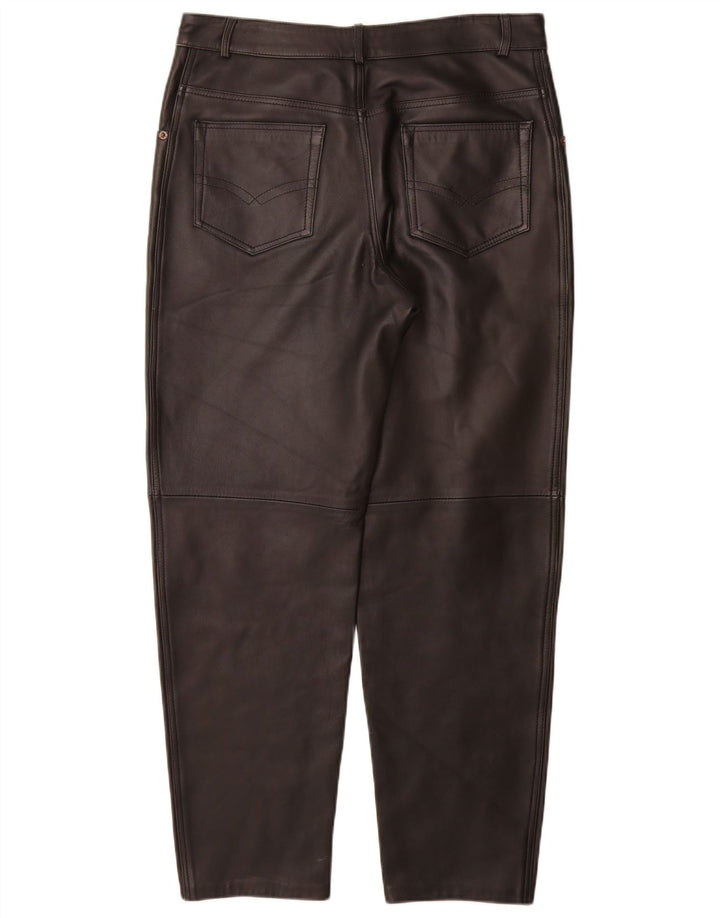 Vintage Womens Tapered Leather Trousers IT 44 Medium W32 L29 Black