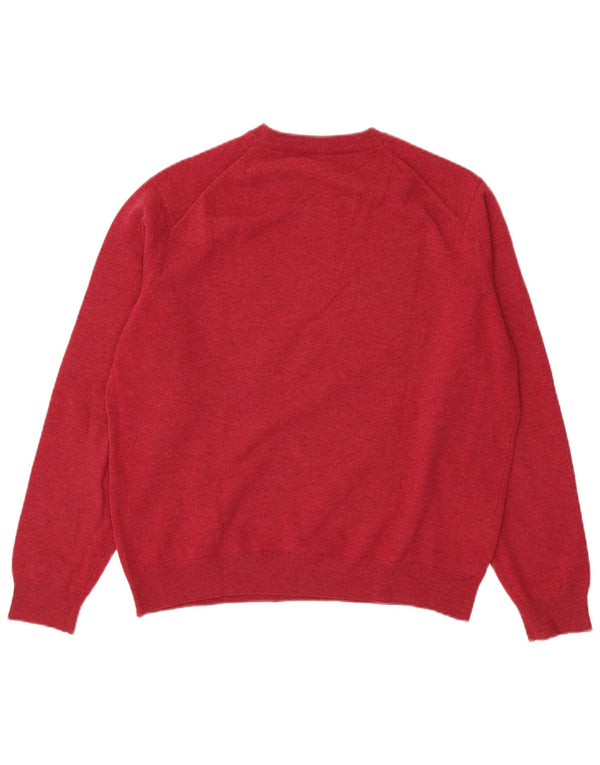 Lacoste Mens Crew Neck Jumper Sweater Size 5 Large Pink Lambswool