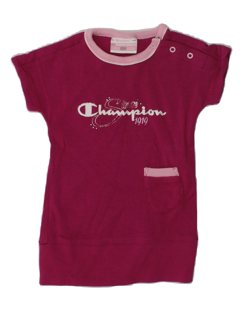 CHAMPION Baby Girls Graphic T-Shirt Top 3-6 Months 2XS Pink Cotton | Vintage Champion | Thrift | Second-Hand Champion | Used Clothing | Messina Hembry 