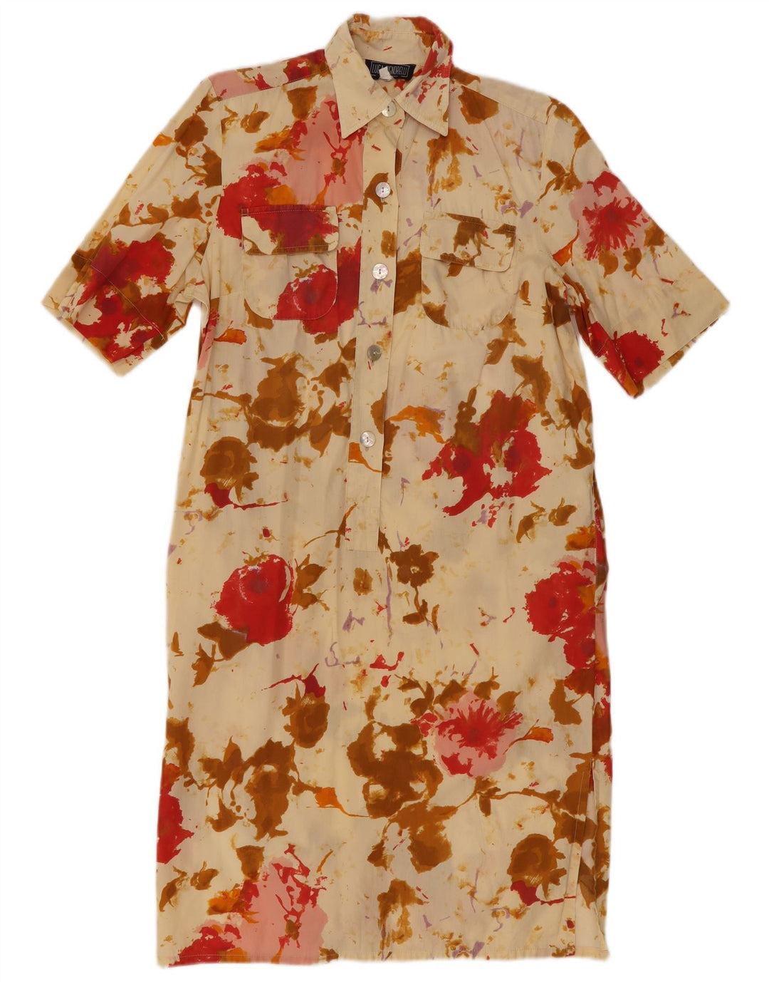 Vintage Womens Short Sleeve Pullover Shirt Dress IT 44 Medium Yellow Floral