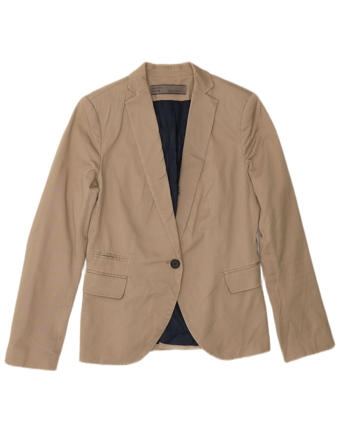 Zara Womens 1 Button Blazer Jacket UK 12 Medium Beige Cotton