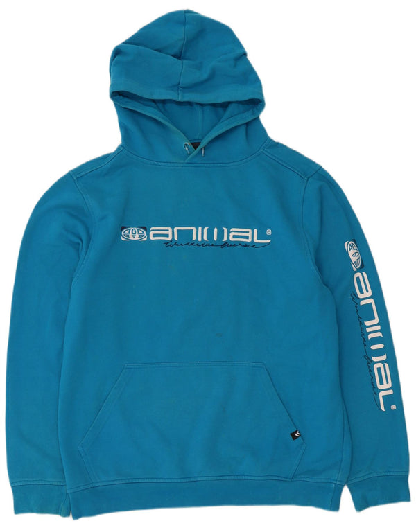 Animal Mens Graphic Hoodie Jumper Large Blue Polyester