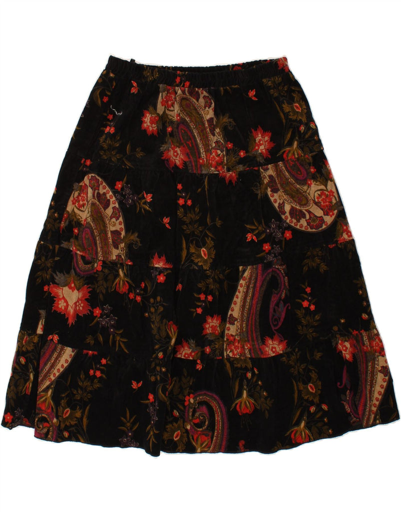 VINTAGE Womens A-Line Skirt EU 44 XL W34 Black Floral Cotton Vintage Vintage and Second-Hand Vintage from Messina Hembry 