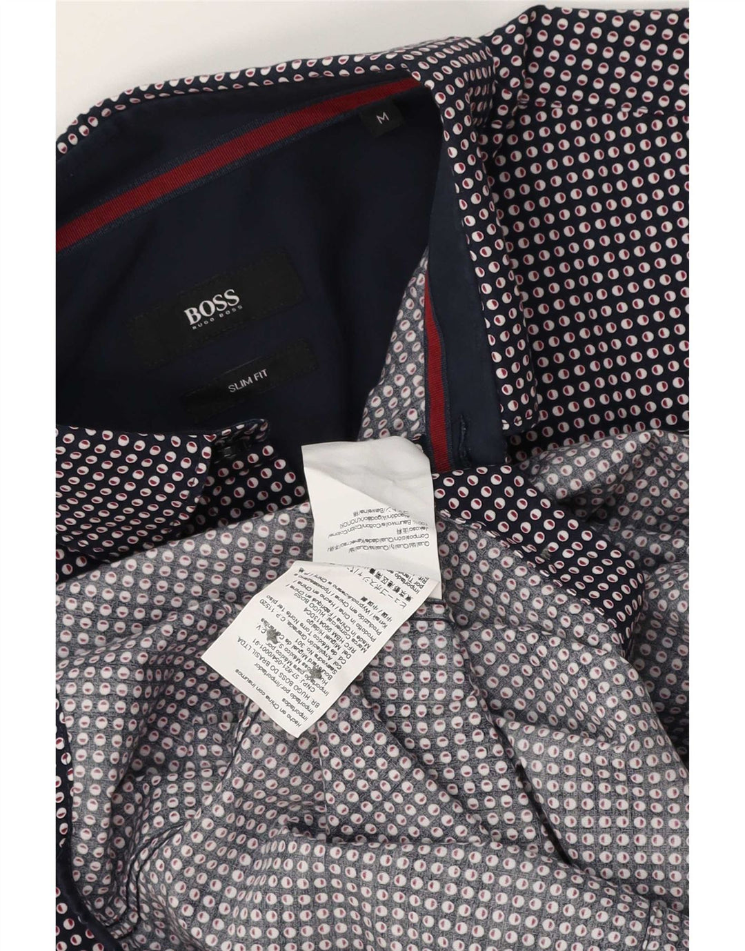 Hugo Boss Mens Slim Fit Shirt Medium Navy Blue Spotted Cotton