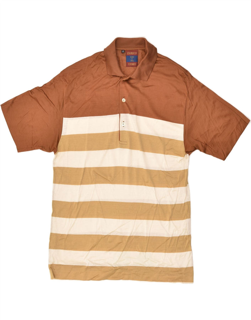 VINTAGE Mens Polo Shirt Small Brown Striped Cotton | Vintage Vintage | Thrift | Second-Hand Vintage | Used Clothing | Messina Hembry 