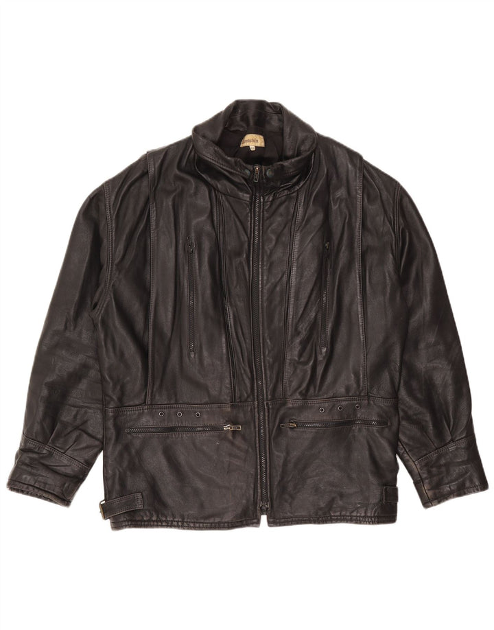 Vintage Mens Leather Jacket IT 48 Medium Black Lambskin