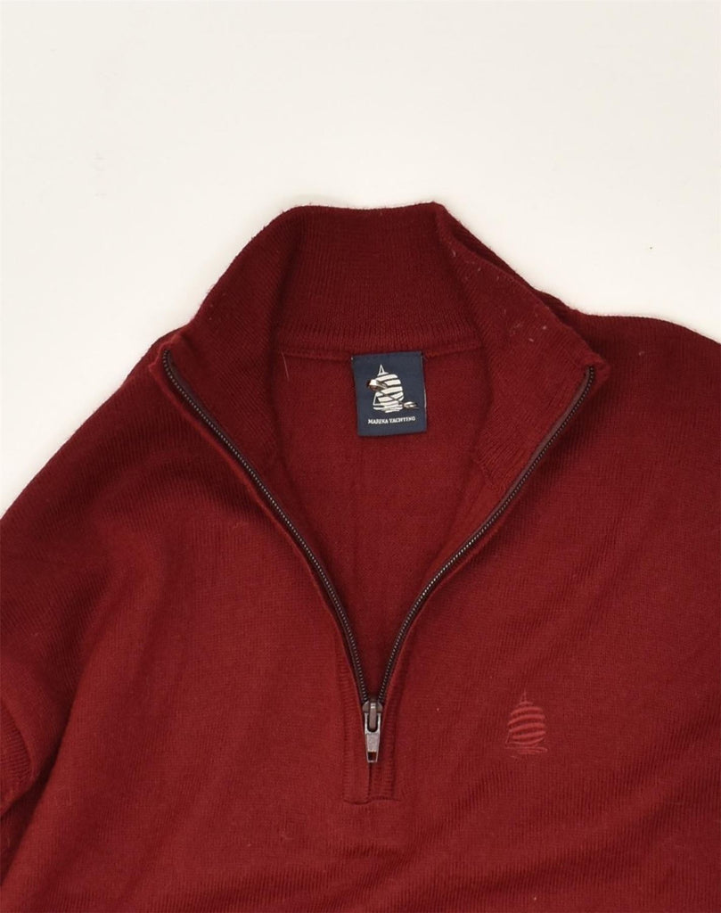 MARINA YACHTING Mens Zip Neck Jumper Sweater Medium Burgundy Wool | Vintage Marina Yachting | Thrift | Second-Hand Marina Yachting | Used Clothing | Messina Hembry 