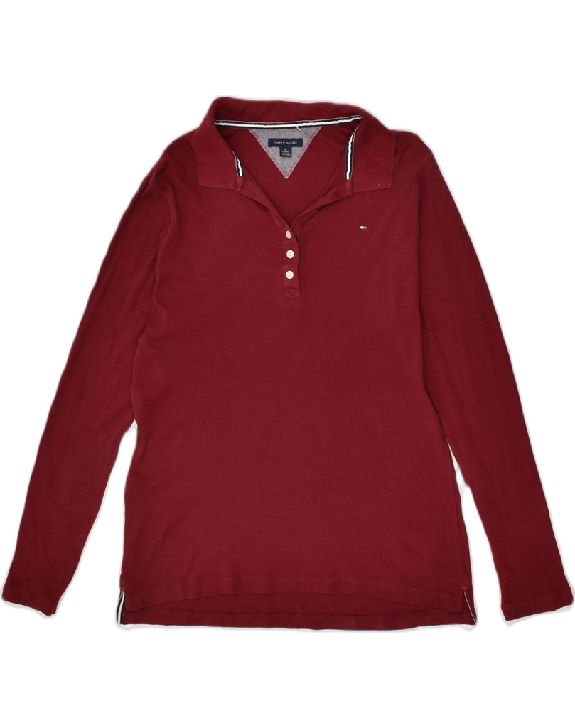 TOMMY HILFIGER Womens Tall Long Sleeve Polo Shirt UK 18 XL Burgundy Cotton | Vintage Tommy Hilfiger | Thrift | Second-Hand Tommy Hilfiger | Used Clothing | Messina Hembry 