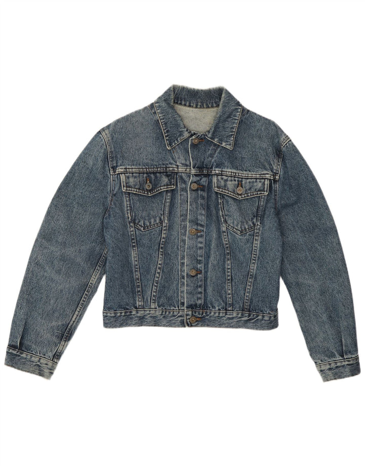 Vintage Womens Crop Denim Jacket UK 14 Large Blue Paisley