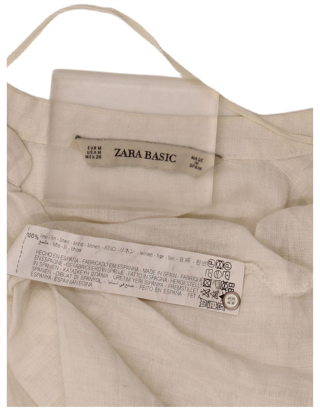 Zara Womens 3/4 Sleeve Shirt Blouse UK 14 Medium White Linen