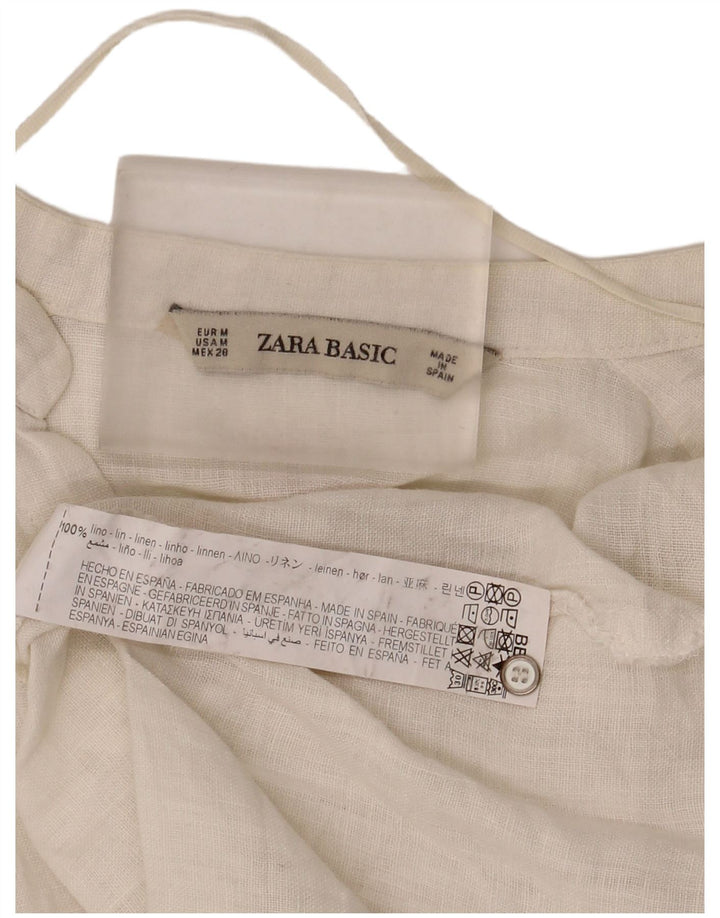 Zara Womens 3/4 Sleeve Shirt Blouse UK 14 Medium White Linen