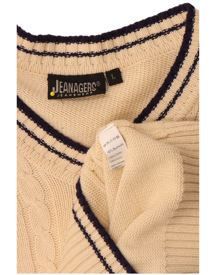 Jeanagers Mens V-Neck Jumper Sweater Large Beige Cotton