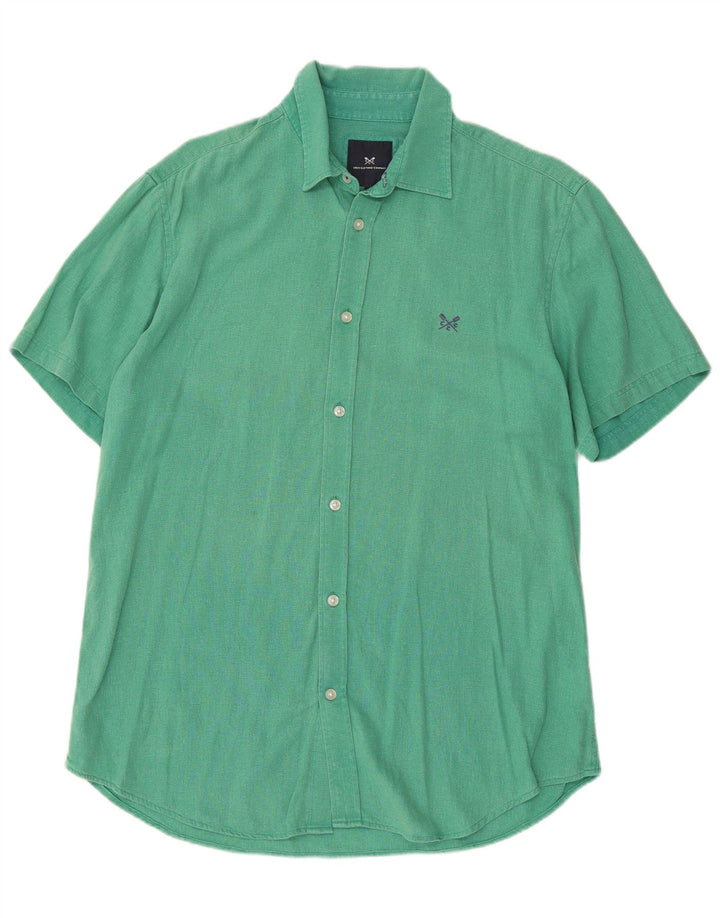 CREW CLOTHING Mens Short Sleeve Shirt Medium Green Linen