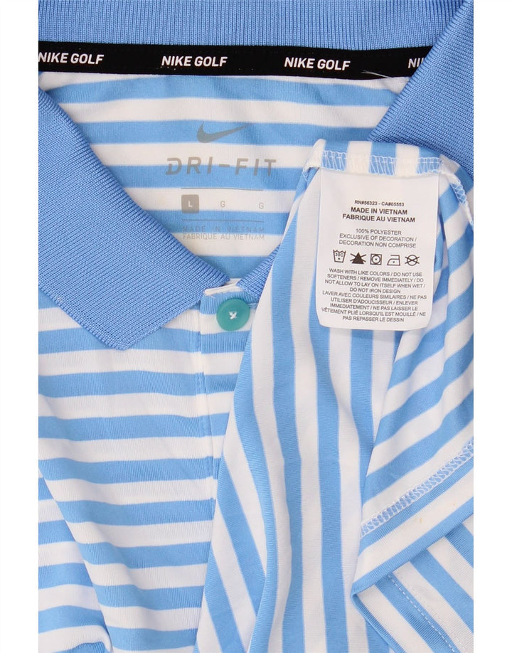 Nike Mens Dri Fit Polo Shirt Large Blue Striped Polyester