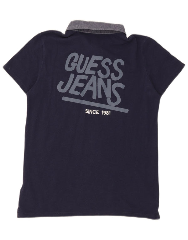 Guess Girls Graphic Polo Shirt 13-14 Years Navy Blue Cotton