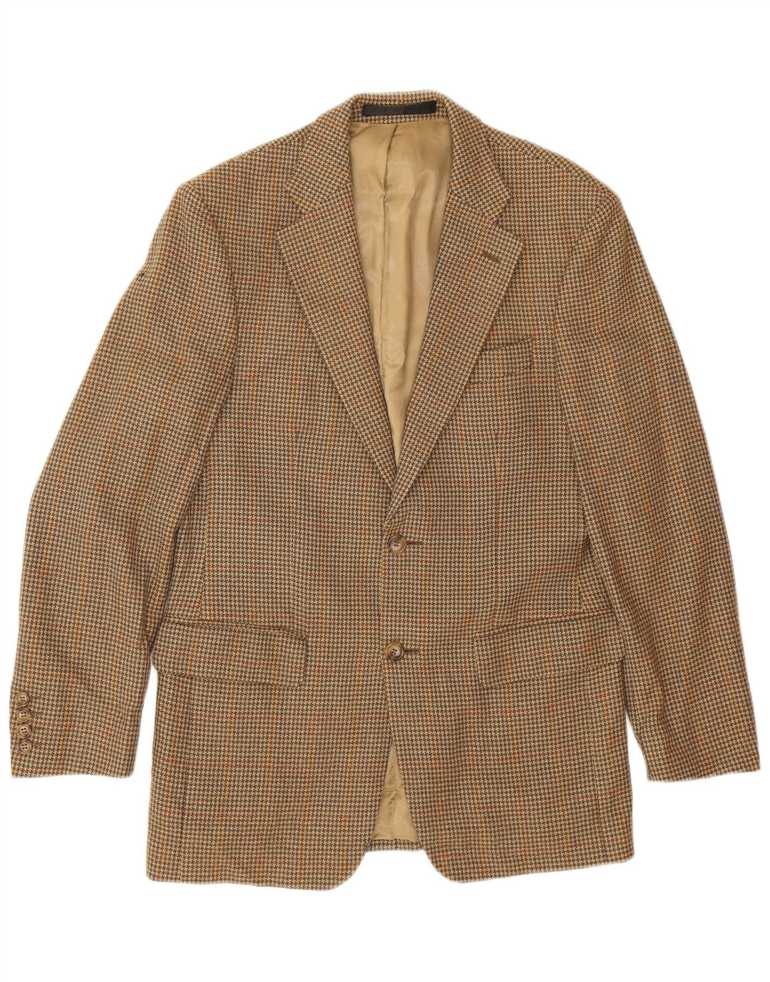 Marks & Spencer Mens 2 Button Blazer Jacket UK 36 Small Beige Houndstooth