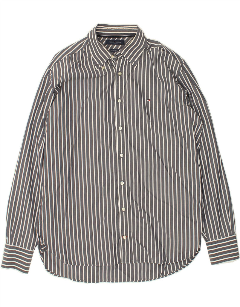 TOMMY HILFIGER Mens Shirt Large Grey Pinstripe Cotton Vintage Tommy Hilfiger and Second-Hand Tommy Hilfiger from Messina Hembry 