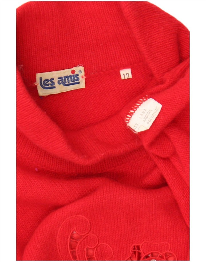 Vintage Womens Turtle Neck Jumper Sweater UK 12 Medium Red Floral Wool