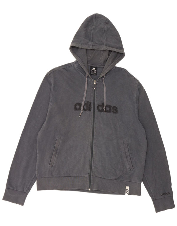 Adidas Mens Graphic Zip Hoodie Sweater 2XL Navy Blue Cotton