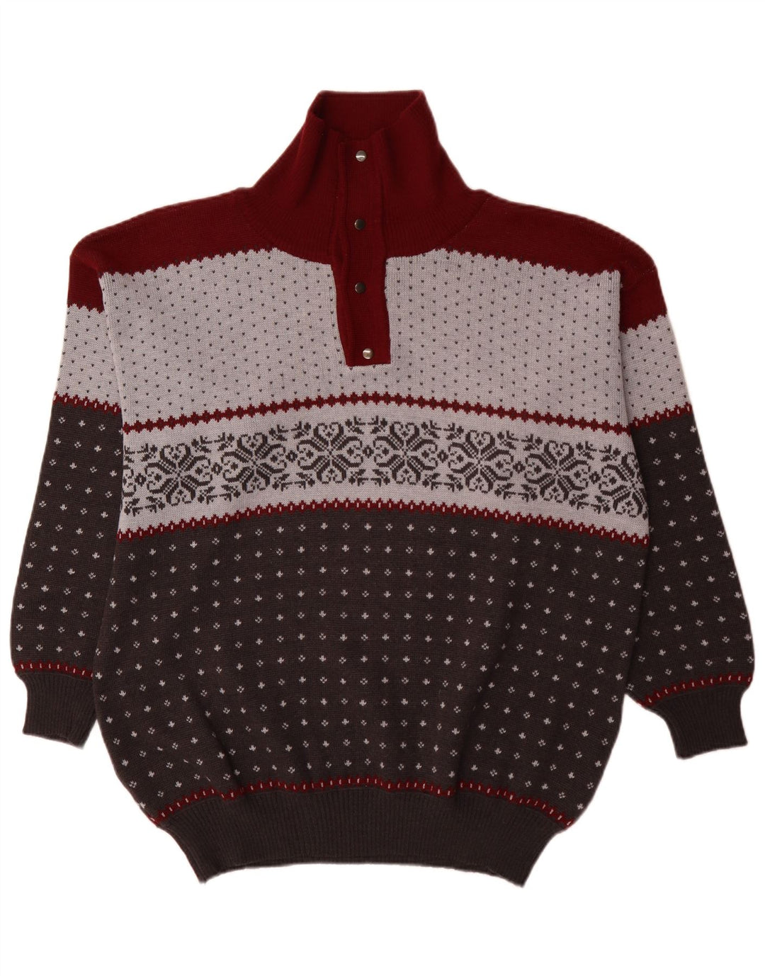 Summit Mens Button Neck Jumper Sweater 3XL Multicoloured Fair Isle Wool