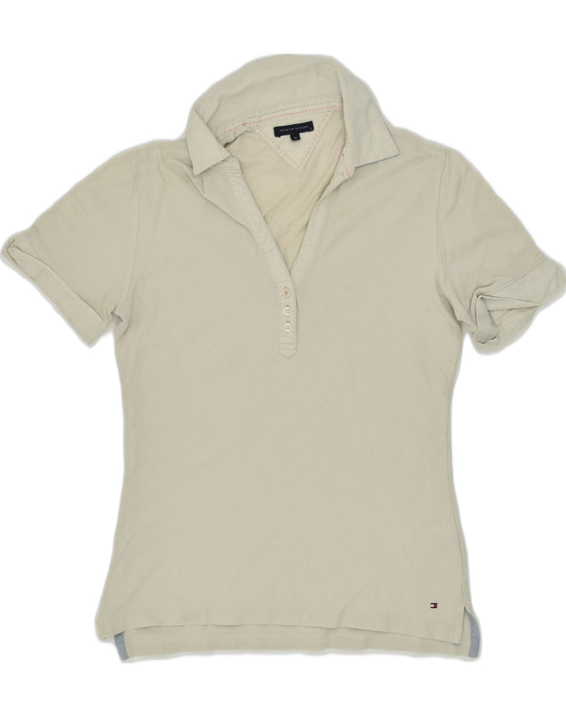 TOMMY HILFIGER Womens Polo Shirt UK 12 Medium Beige Cotton | Vintage Tommy Hilfiger | Thrift | Second-Hand Tommy Hilfiger | Used Clothing | Messina Hembry 