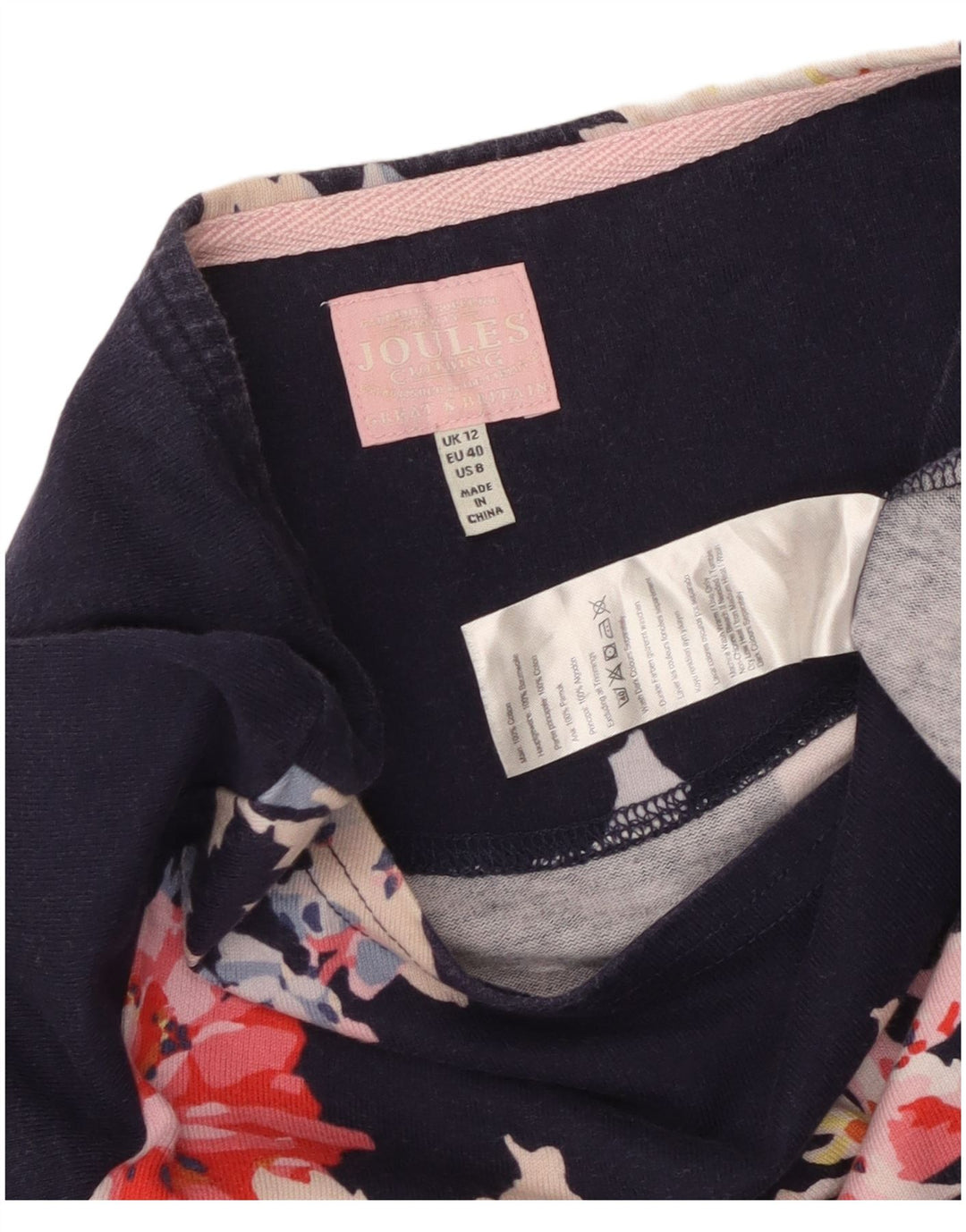 JOULES Womens Sheath Dress UK 12 Medium  Navy Blue Floral Cotton