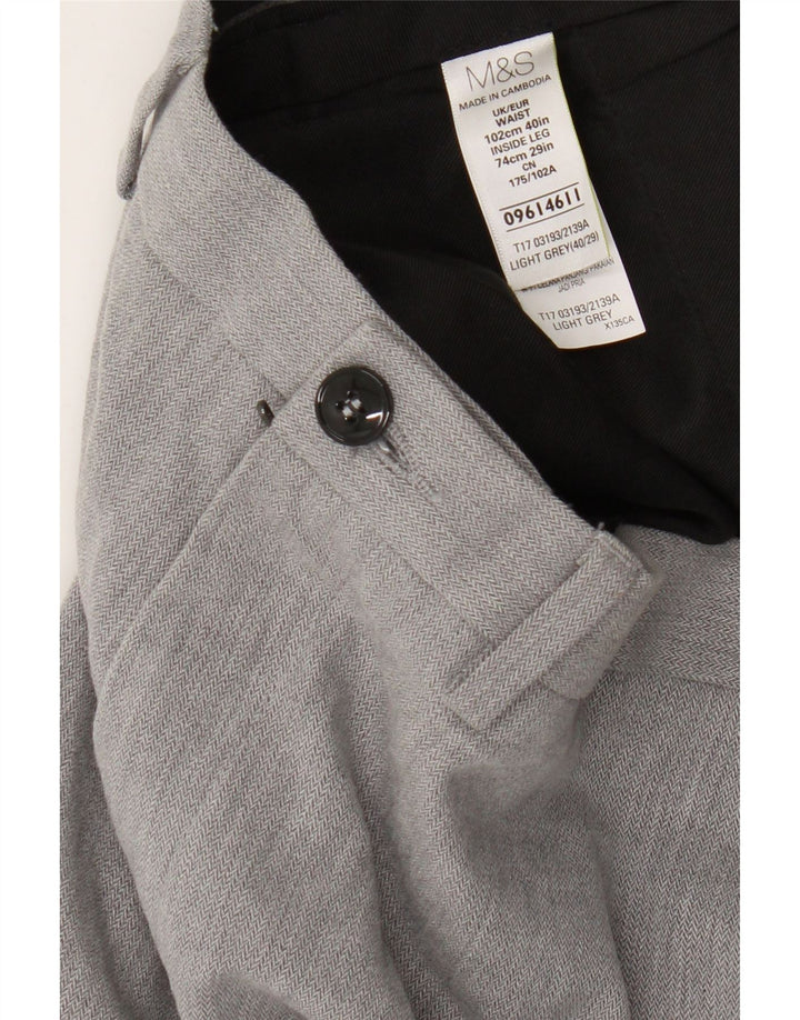 Marks & Spencer Mens Straight Chino Trousers W40 L29 Grey Cotton