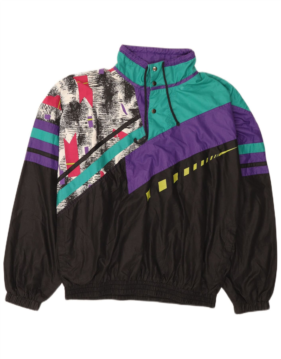 VINTAGE Mens Pullover Tracksuit Top Jacket Medium Black Colourblock