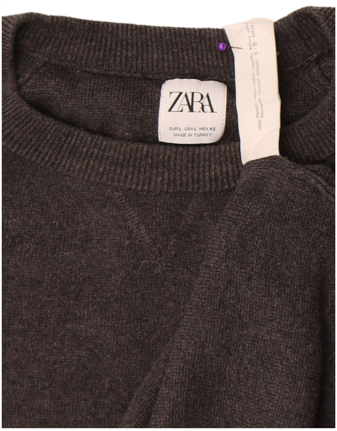 Zara Mens Crew Neck Jumper Sweater Large Grey Flecked Cotton