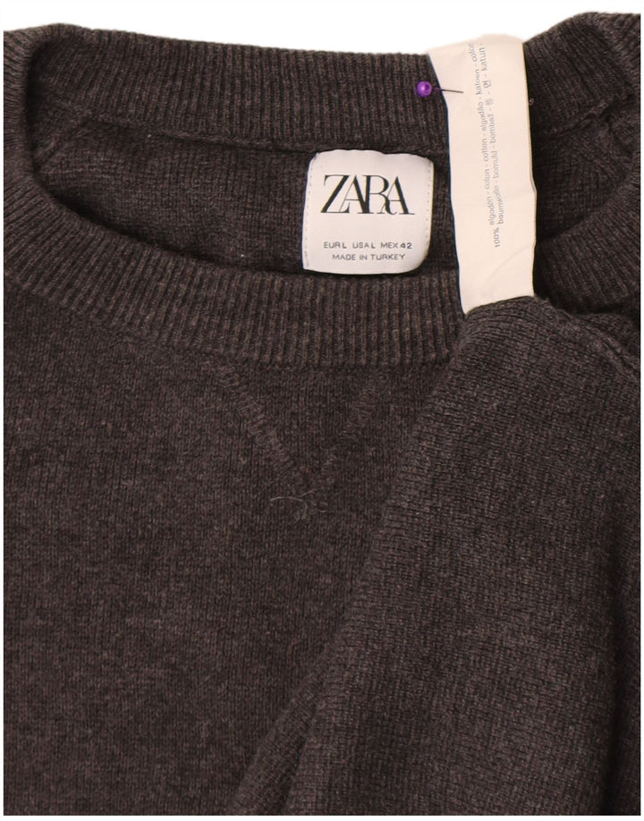 Zara Mens Crew Neck Jumper Sweater Large Grey Flecked Cotton