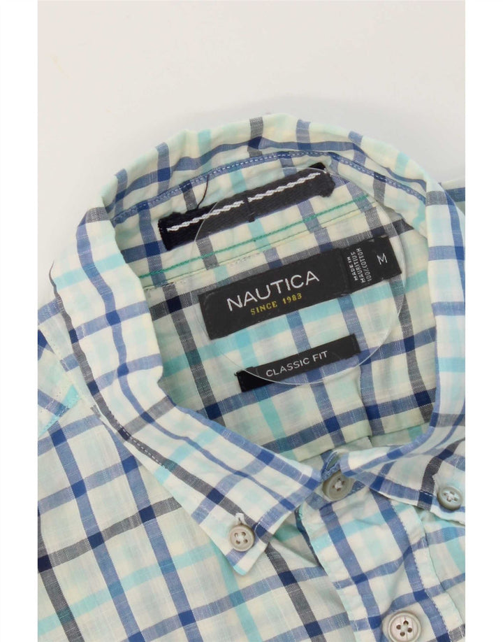 Nautica Mens Classic Fit Shirt Medium Blue Check Cotton
