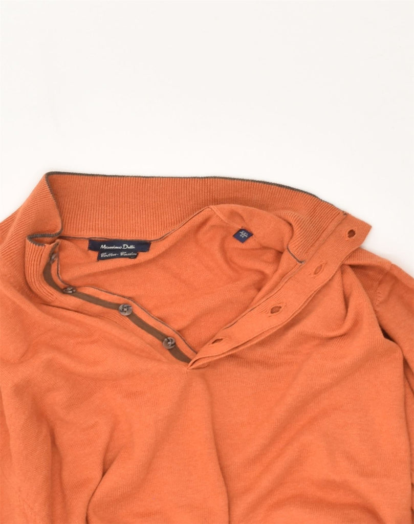 MASSIMO DUTTI Mens Button Neck Jumper Sweater 2XL Orange Cotton | Vintage Massimo Dutti | Thrift | Second-Hand Massimo Dutti | Used Clothing | Messina Hembry 