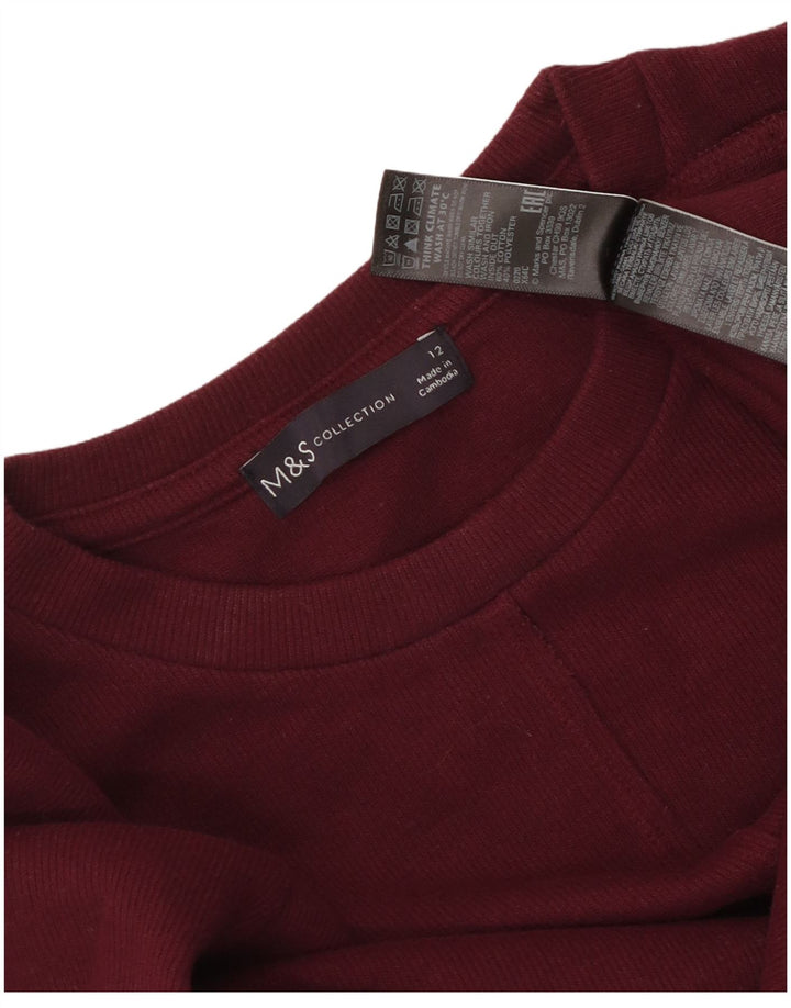 Marks & Spencer Womens Top Long Sleeve UK 12 Medium  Burgundy Cotton
