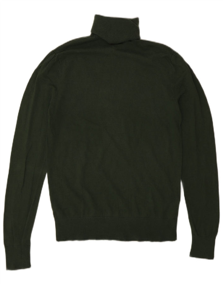 Massimo Dutti Womens Roll Neck Jumper Sweater UK 12 Medium Green Silk