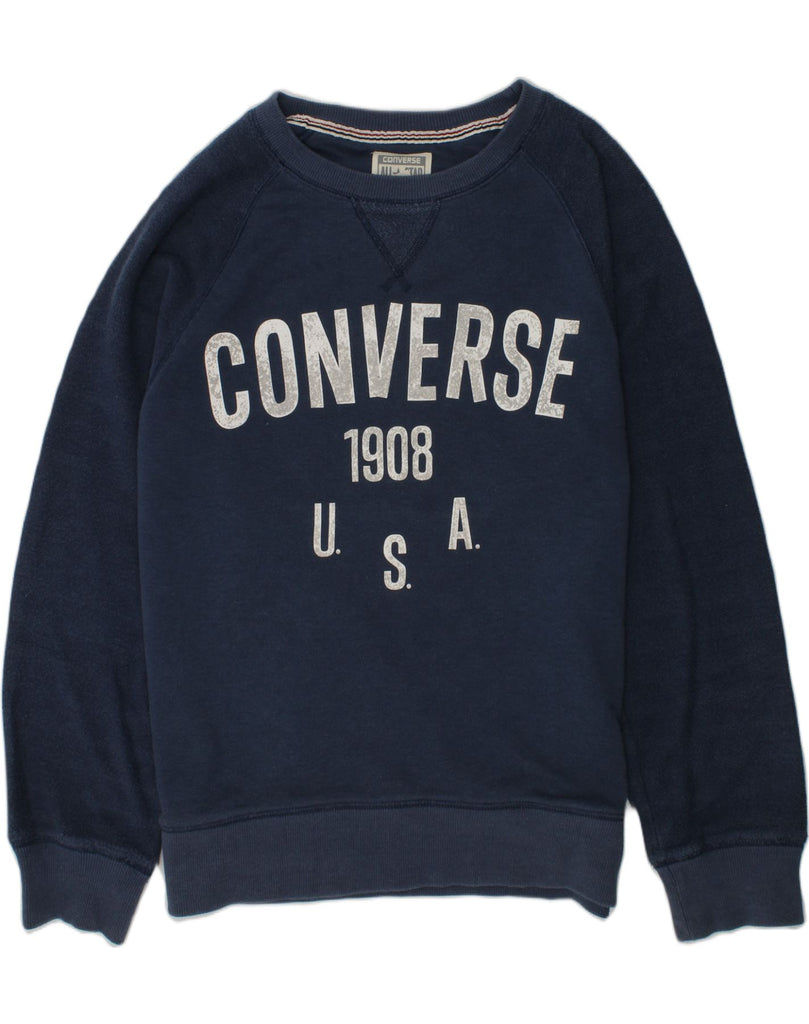 CONVERSE Boys Graphic Sweatshirt Jumper 12-13 Years Large  Blue Cotton | Vintage Converse | Thrift | Second-Hand Converse | Used Clothing | Messina Hembry 