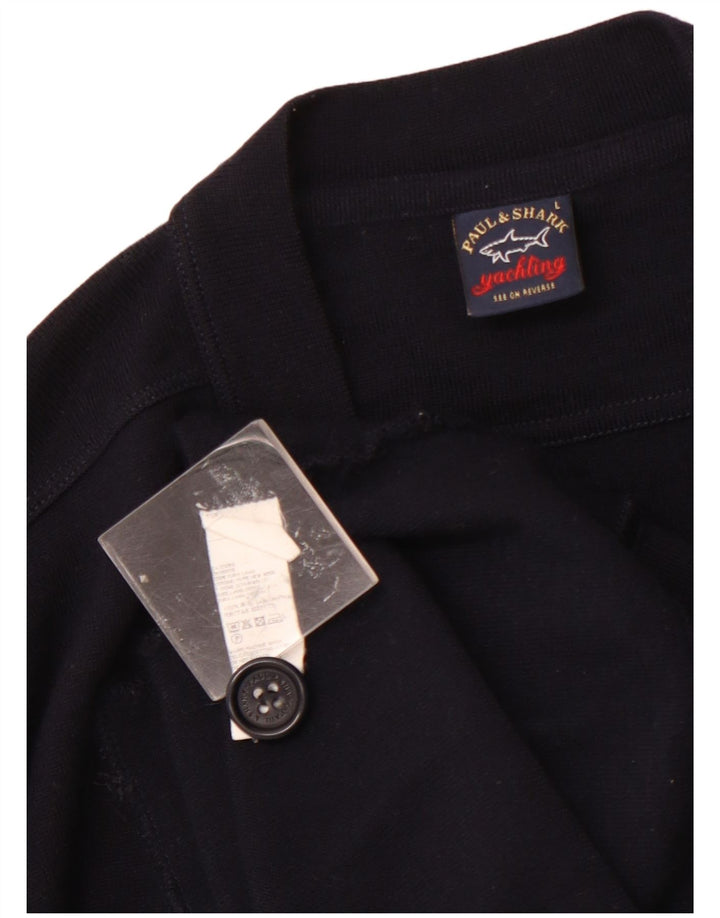 PAUL & SHARK Mens Cardigan Sweater Large Navy Blue Wool
