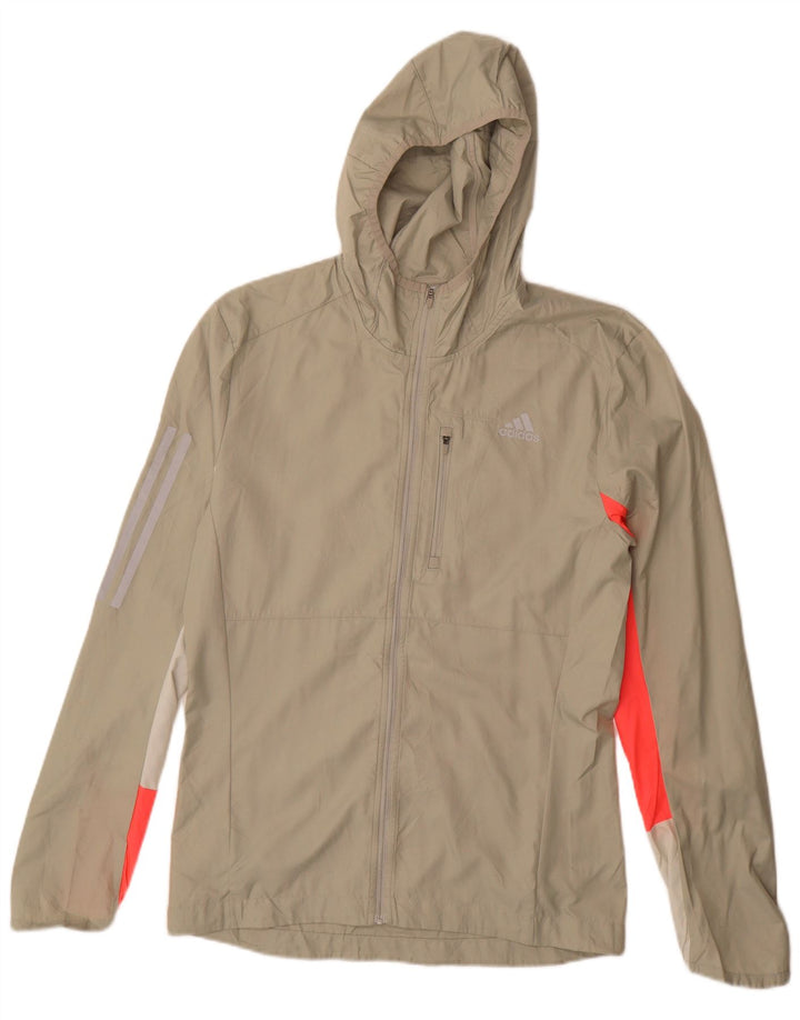 ADIDAS Mens Hooded Rain Jacket UK 36 Small Beige Colourblock Polyester