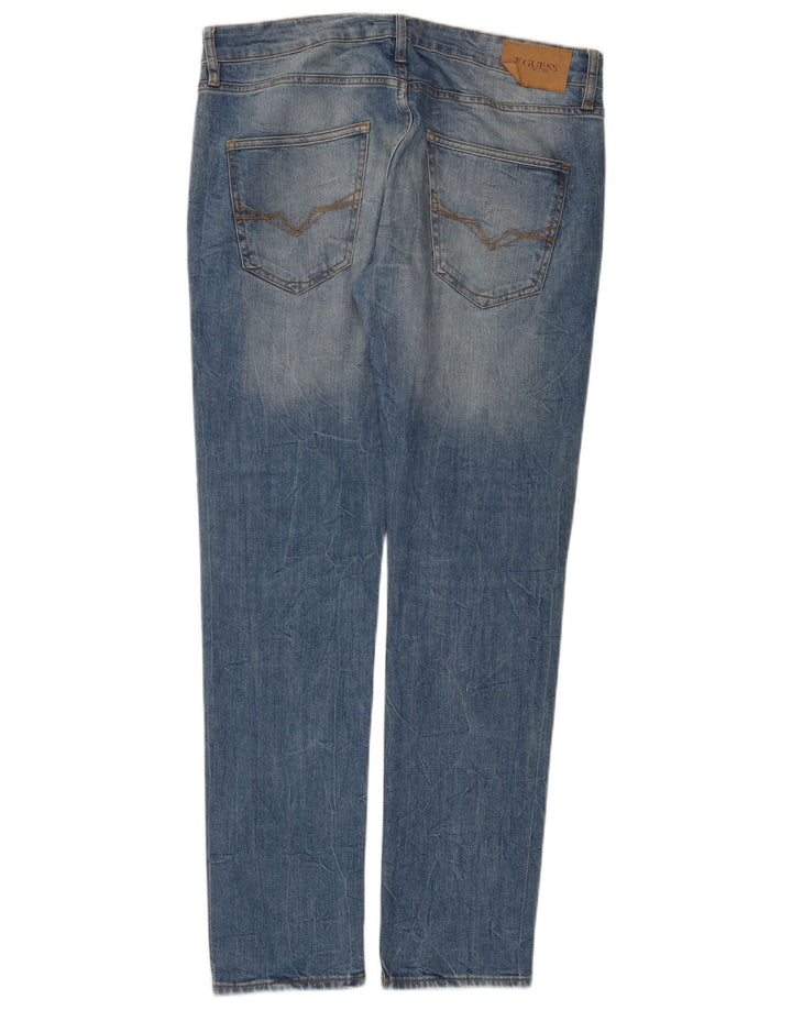 Guess Mens Distressed Slim Jeans W33 L32 Blue Cotton