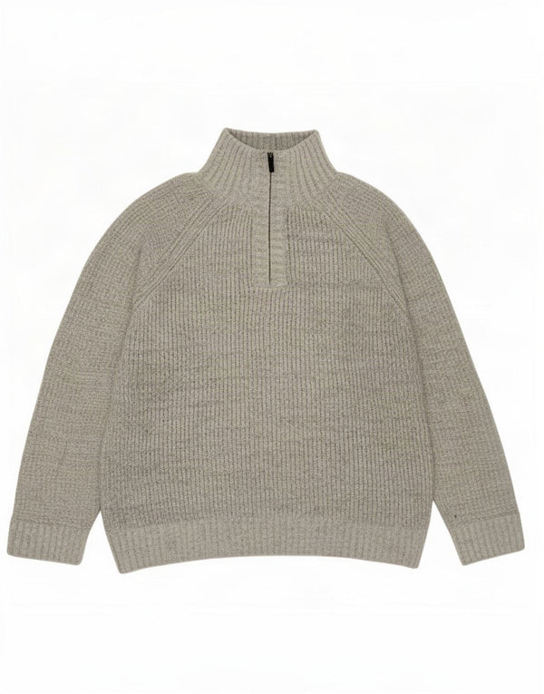 Marks & Spencer Mens Zip Neck Jumper Sweater Medium Grey Acrylic