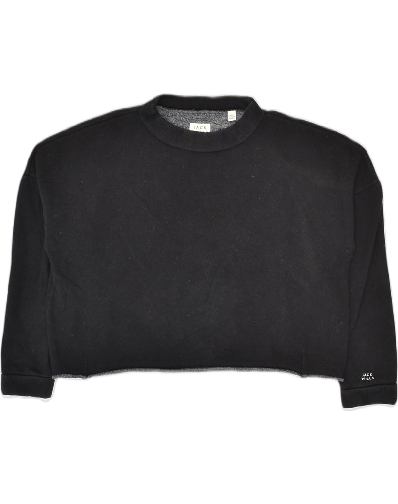 JACK WILLS Womens Crop Sweatshirt Jumper UK 10 Small Black Cotton | Vintage Jack Wills | Thrift | Second-Hand Jack Wills | Used Clothing | Messina Hembry 