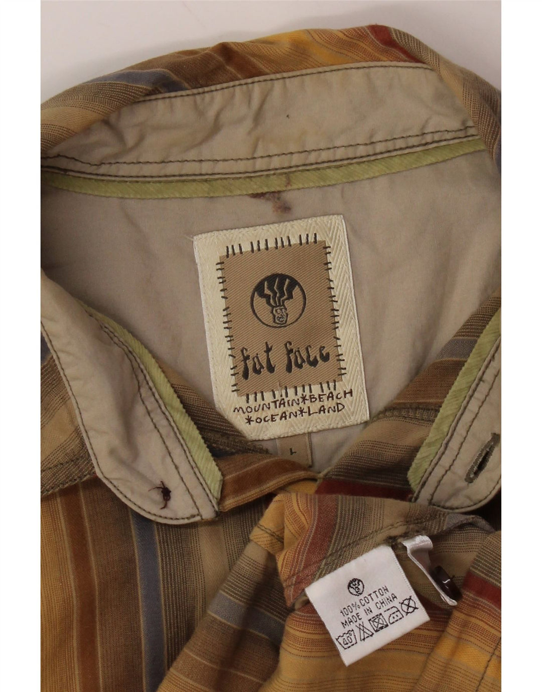 FAT FACE Mens Short Sleeve Shirt Large Yellow Striped Cotton